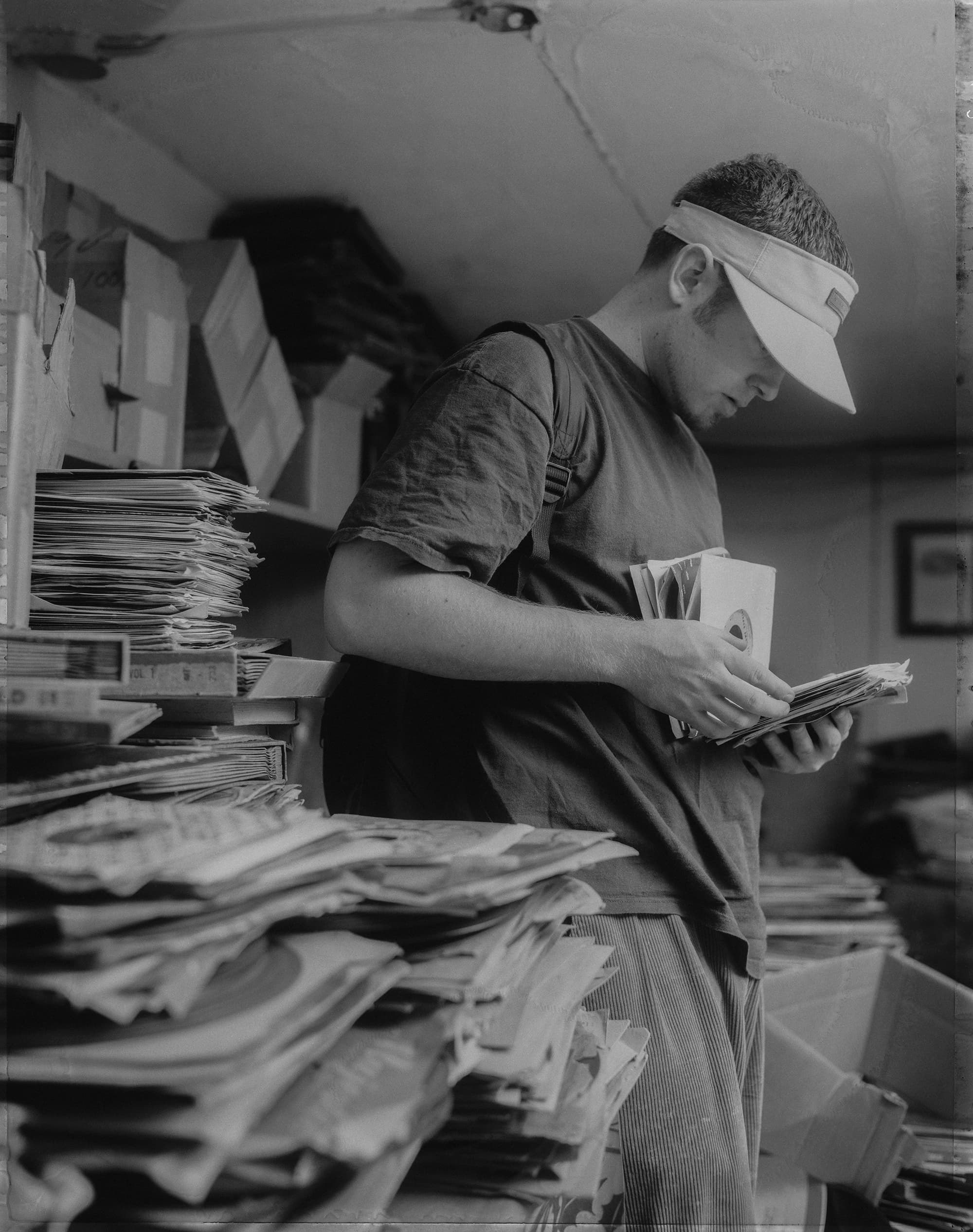DJ Shadow in the basement of Records record store in Sacramento, 1995. Photo by B+.